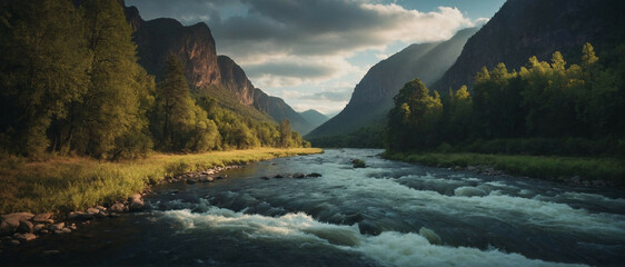 A River Flowing Through a Lush Green Forest