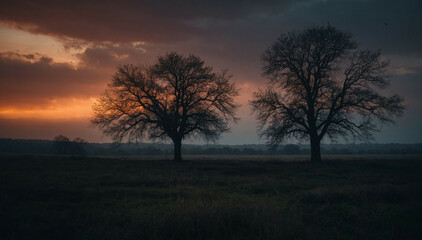 Fototapeta premium Two Trees Standing in Grass