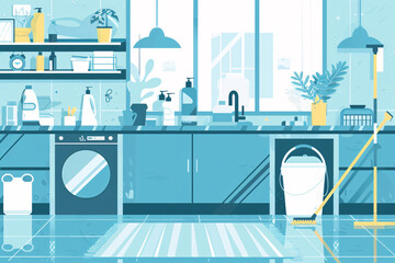 Home household hygiene cleaning illustration, world health day labor day concept illustration