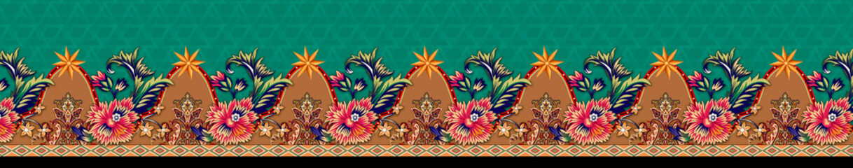 Fototapeta na wymiar Mughal art borders flowers beautiful textile digital motifs bunches elements and allover designs