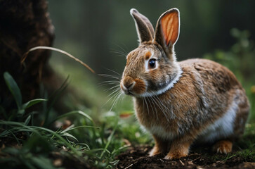 Fototapeta premium Brown Rabbit Sitting in Grass