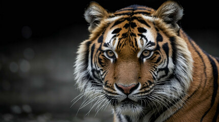 Obraz premium Close Up of Tiger on Black Background