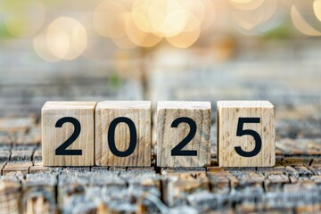 Wooden blocks written the year 2025.