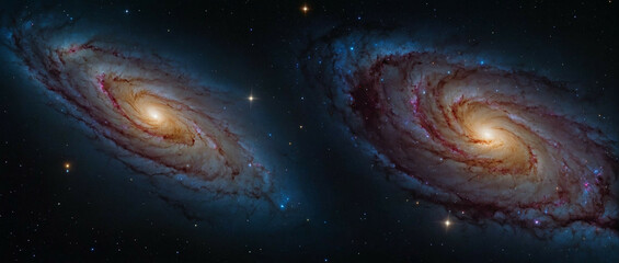Twin Spiral Galaxies Illuminated in the Depths of Space
