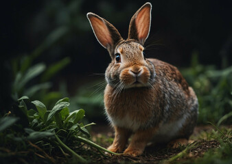 Fototapeta premium Rabbit Sitting in Grass, Looking at Camera