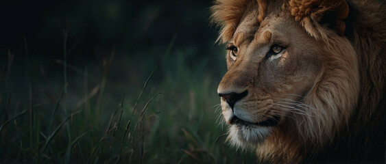 Close Up of a Lion in a Field of Grass
