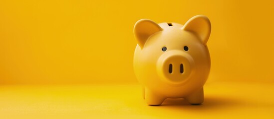 Yellow piggy bank, savings and finance concept, yellow background. - obrazy, fototapety, plakaty