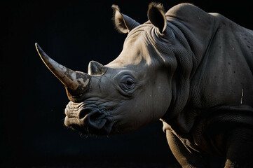Rhinoceros Portrait Against a Dark Black Background