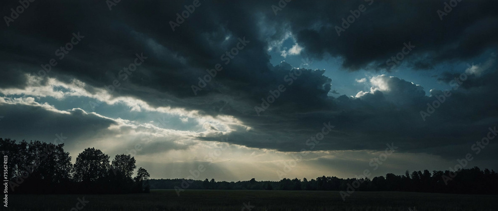 Canvas Prints Field With Trees and Clouds