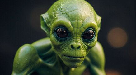 Close Up of Green Alien With Big Eyes