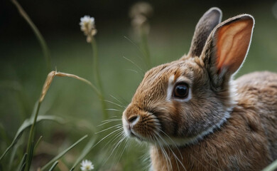 Small Rabbit Sitting in Grass