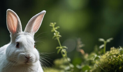 White Rabbit Sitting in Grass