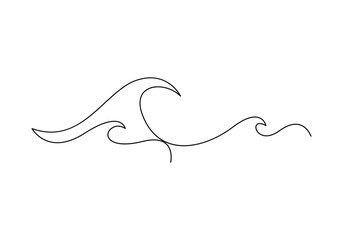 Ocean wave continuous single line drawing vector illustration. Pro vector - obrazy, fototapety, plakaty