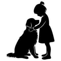 Embracing Friendship Silhouette Vector - Girl and Golden Retriever Hug in Black and White.   
Silhouette of a young girl standing and hugging a Golden Retriever, illustrating a bond