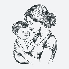 Mom with cute child Vector Illustration, Mom lover Graphics