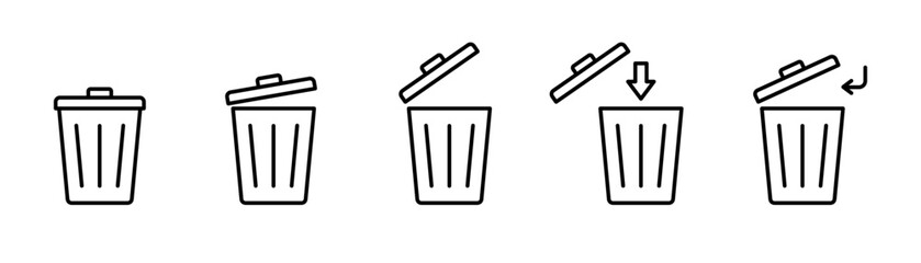 Bin icon set. Trash, garbage, waste icons collection. Bin, bucket symbols vector outline icons