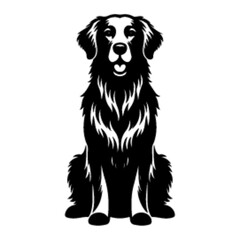 Front View Sitting Golden Retriever Vector - Approachable Dog Illustration in Black and White