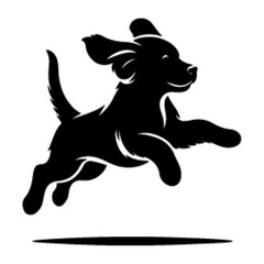 Playful Golden Retriever Puppy Jumping Vector - Energetic Dog Illustration in Black and White