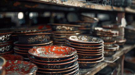 close up glazed vessels in a ceramics production studio