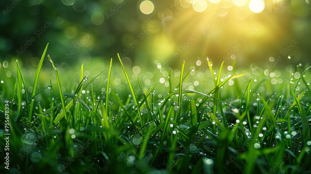 Wall mural Background of bokeh with green grass in nature.