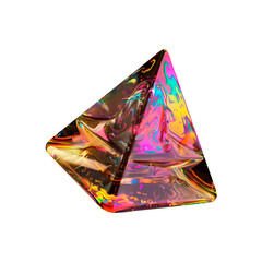 Pyramid triangle shape on transparent background. Fluid, holographic, metallic, gradient colors
