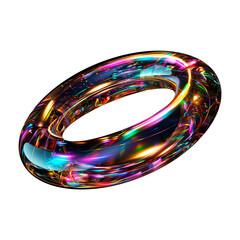 Torus donut shape on transparent background. Fluid, holographic, metallic, gradient colors
