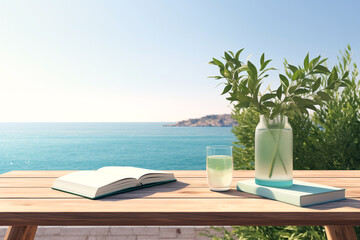 Relaxing summer read by the sea. Generative AI image