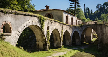 Fototapeta na wymiar bridge over a small canal in the style of Italy