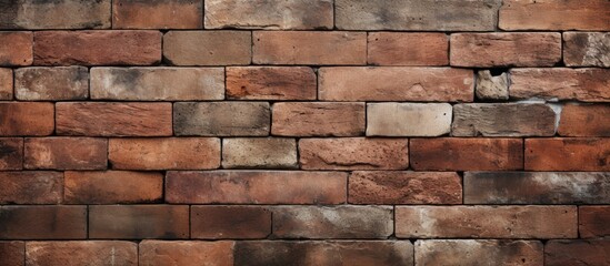 This close-up shot showcases a sturdy brick wall constructed with precision, each brick neatly aligned with mortar in between. The texture of the bricks and mortar is clearly visible, highlighting the