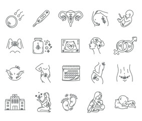 Pregnancy, Childbirth, Baby icon set collection - vector illustration