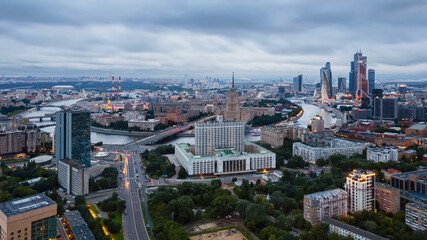  Government Building, Ukraine hotel and Moskva river at overcast day