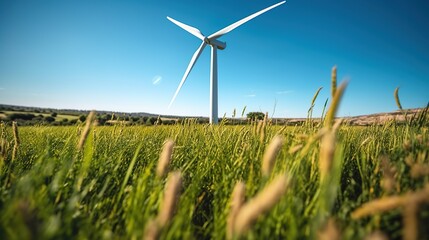 Image of a wind turbine generator on a blue sky background