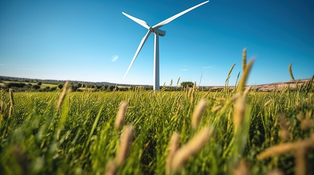 Image of a wind turbine generator on a blue sky background