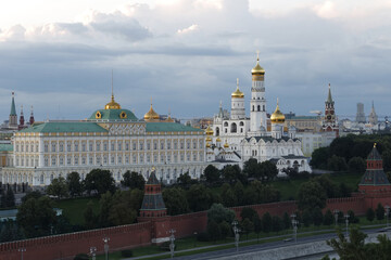 Kremlin, Ivan Great bell tower and Grand Kremlin Palace at evening in Moscow, Russia