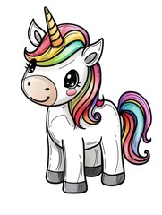Naklejka premium A cartoon unicorn with a rainbow mane