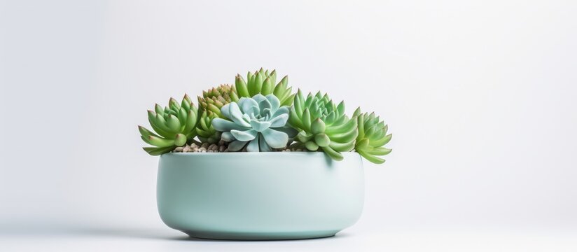 of succulent plant in modern flowerpot on isolated background