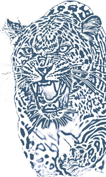 Hunting-behavior-of-Leopards-tattoo-stencil. Ai Generated.