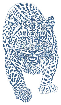 Hunting-behavior-of-Leopards-tattoo-stencil. Ai Generated.