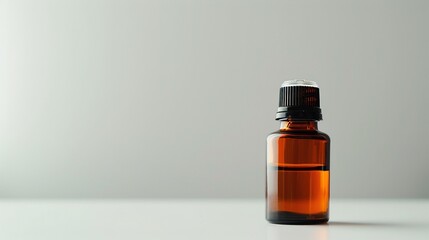 A close-up shot of a sleek, modern bottle of Musk essential oil against a white background - obrazy, fototapety, plakaty