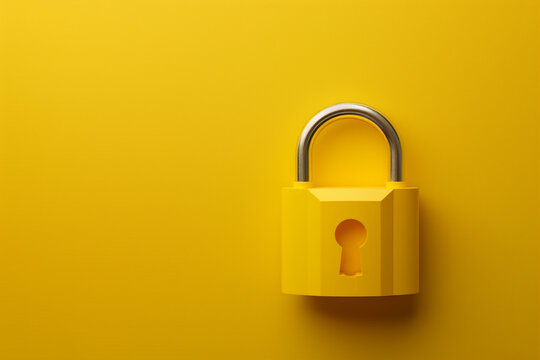 Solid yellow padlock on a bright yellow background symbolizing security and protection