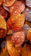 Autumn foliage adorned with shimmering droplets
