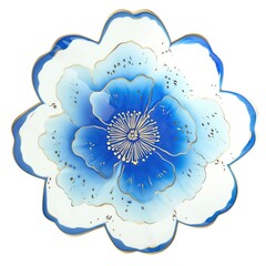 A blue and white flower on a white background