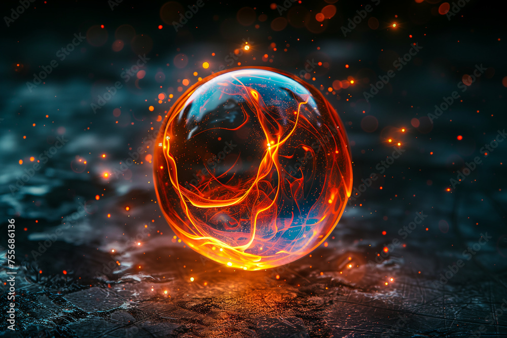 Wall mural colorful glowing sphere with plasma and magical energy on a dark background