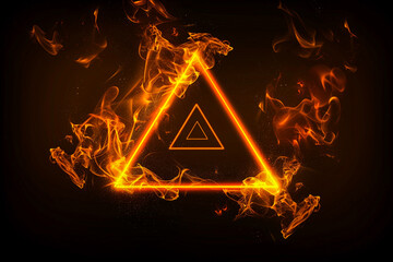 Fototapeta na wymiar Magical fire, energy triangles on black background. Triangular fiery spell effect 