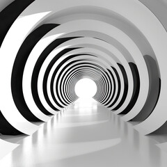 Abstract 3d modern tunnel with black and white stripes.