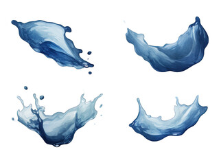 Set of dark blue liquid wave splash water isolated on transparent background, transparency image, removed background