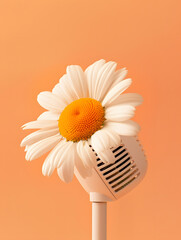 A daisy like a fan in the style of spring and summer refreshment isolated on the peach fuzz background. Summer concept desing wallpaper.