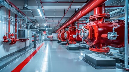  A Room Equipped with Fire Protection Piping and Equipment - obrazy, fototapety, plakaty