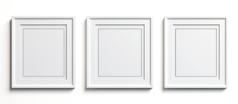 Wall photo frame templates with shadow and borders on white background. Empty frame for picture in art gallery.
