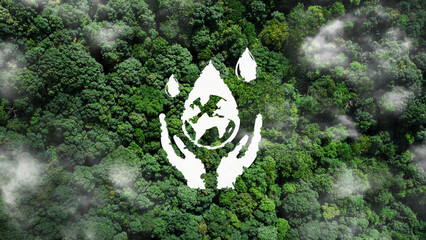 World Water Day Earth Environmental Conservation. save water, Water drop in hands icon on the top...